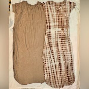 EUC lot of 2 women’s maxi dresses tan and brown/Beige Tie-Dye SM